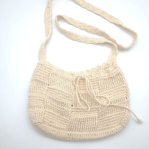 Vintage Crochet Shoulder Bag Cream Boho Minimalist Purse